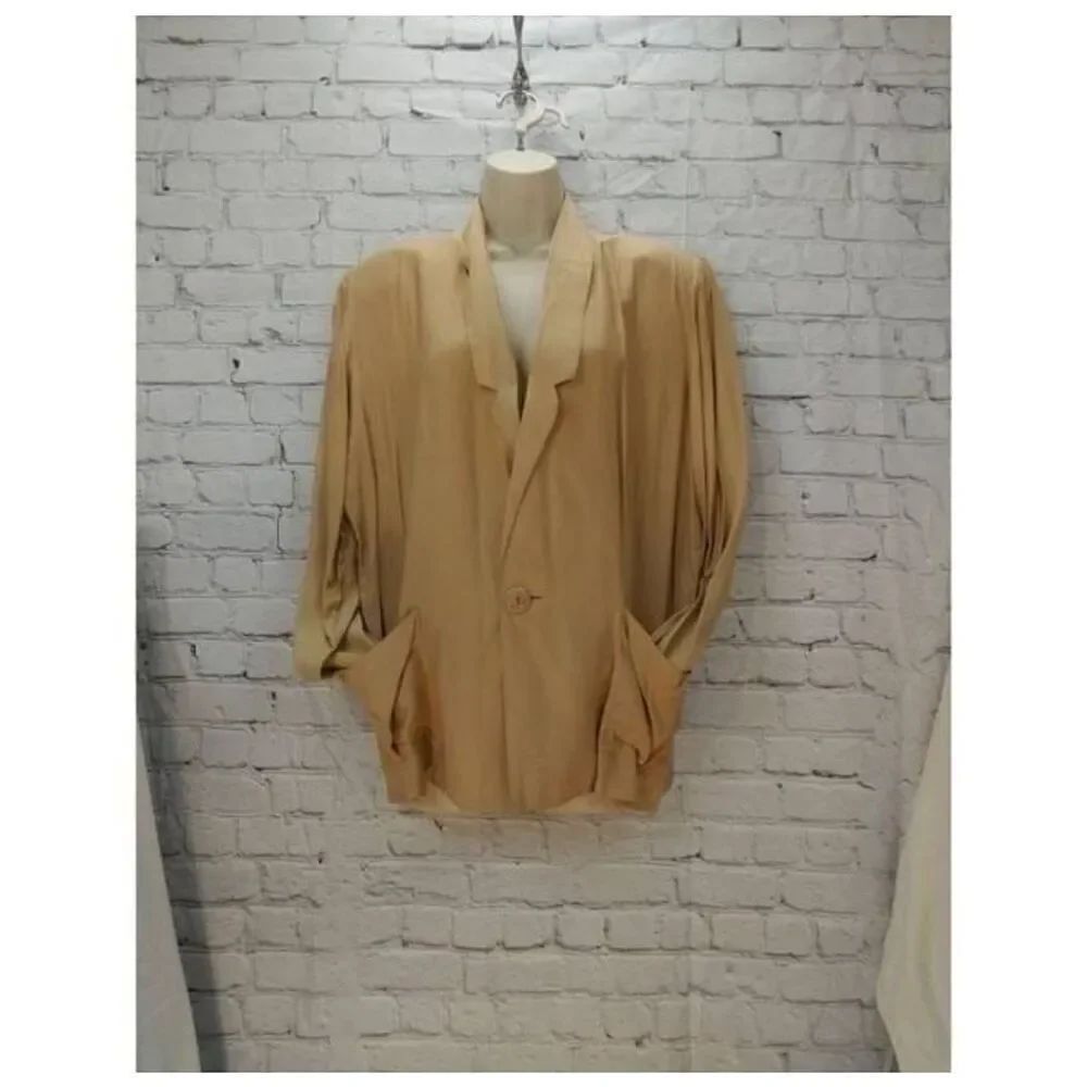 Yoshi VINTAGE Women's Size Medium Beige One Button Jacket Blazer